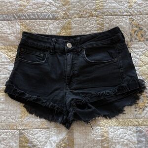 American Eagle Hi-Rise Festival - Black Frayed Denim Women Shorts